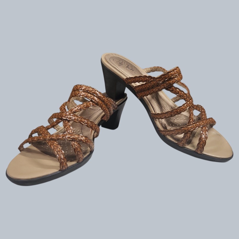 LifeStride Soft System Women's Wedge Sandals Size 9M Brown Braided Strappy Slide